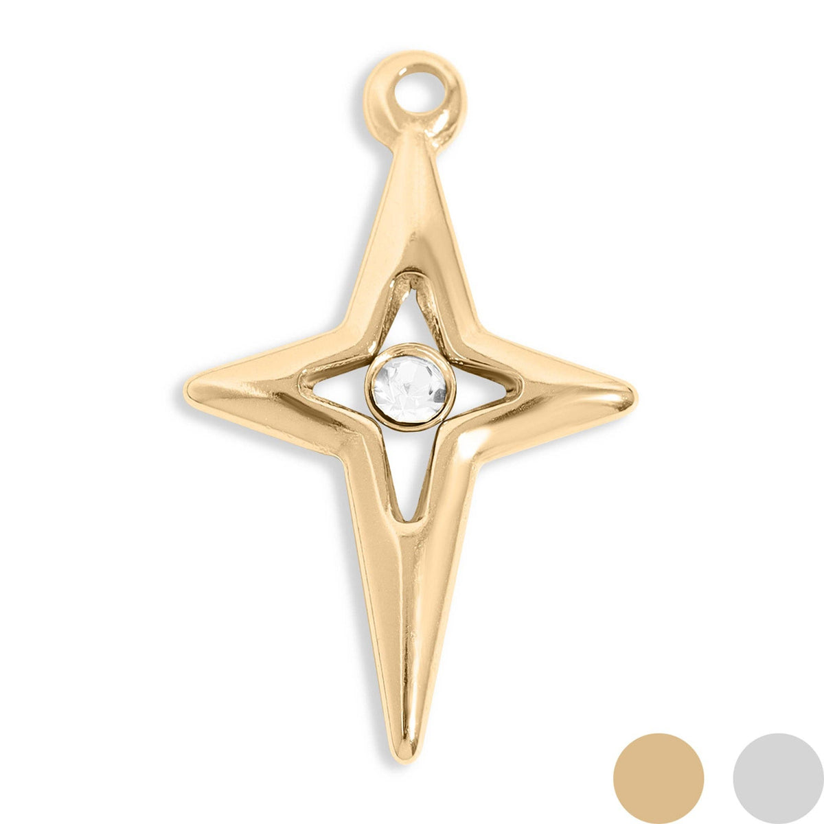 18K Gold PVD Stainless Steel Compass Star Charm: Stainless