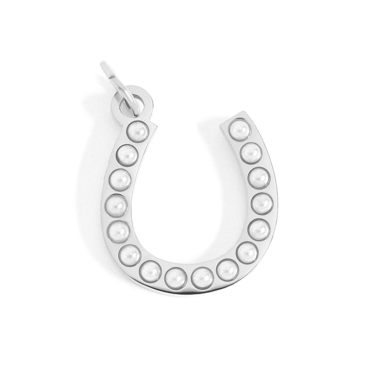 18K Gold PVD Stainless Steel Pearl Beaded Horseshoe Charm: Stainless / 15mm