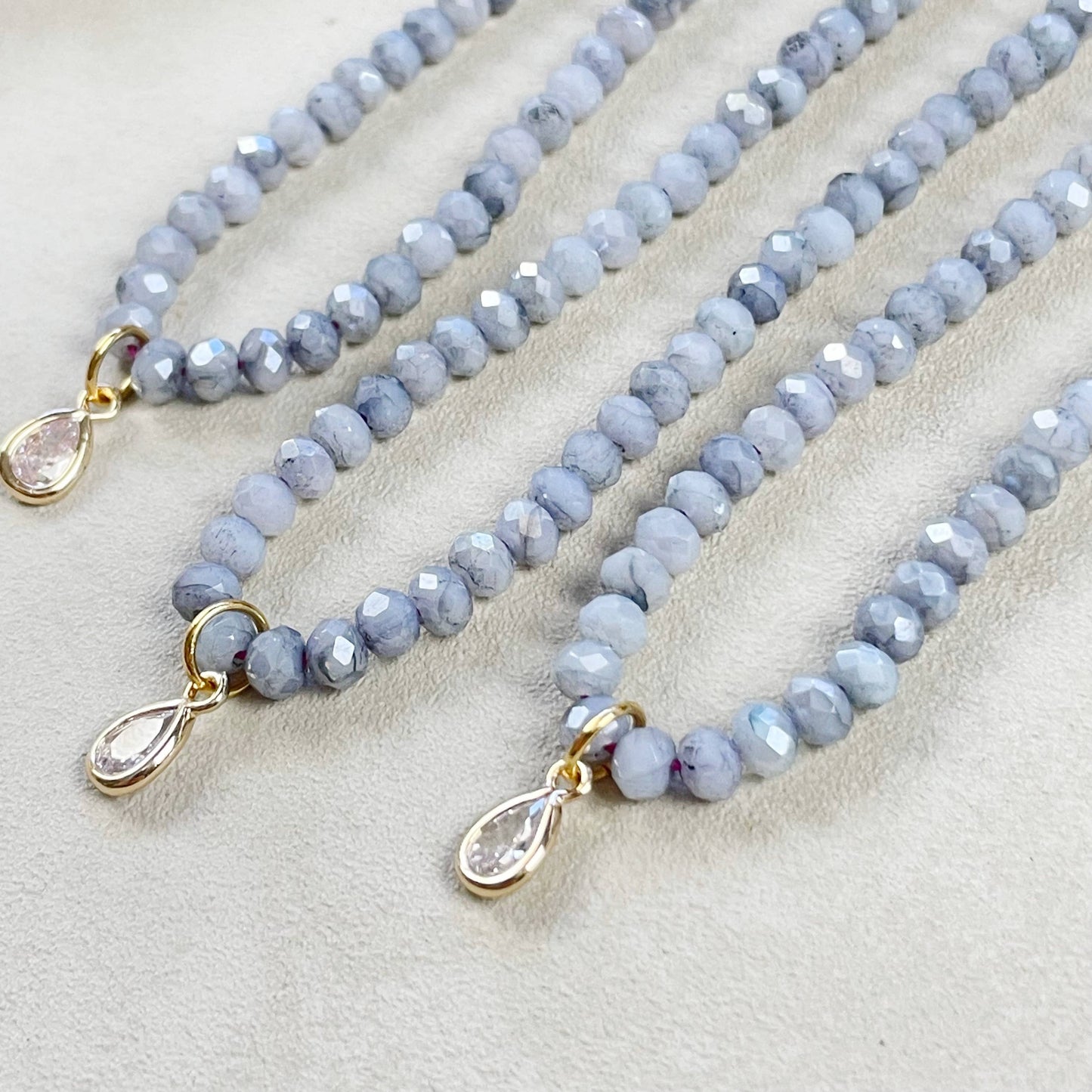 Mica// Grey Iridescent Crystal Beaded Delicate Necklace