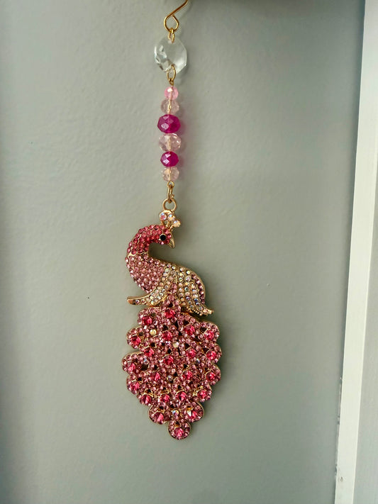 Pink peacock mini suncatcher