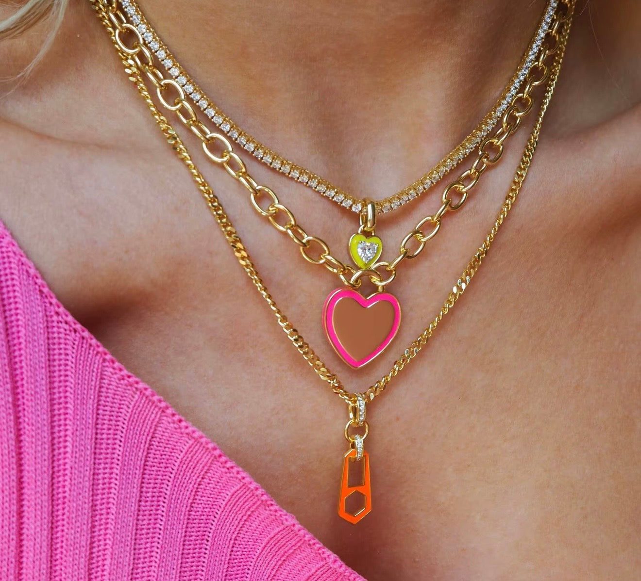 Enamel and zircon heart choker