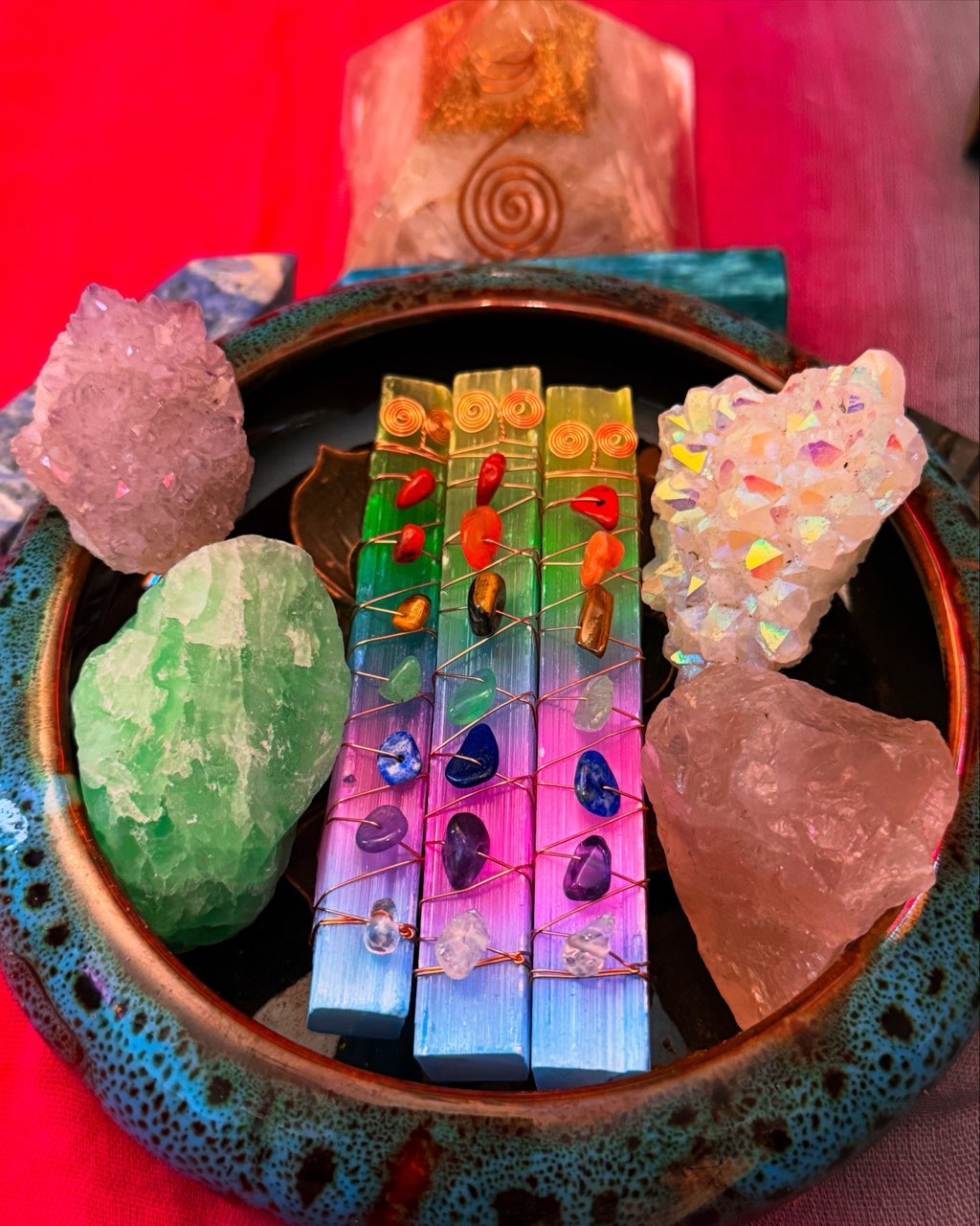 7 Chakra Copper Wrapped Rainbow Selenite