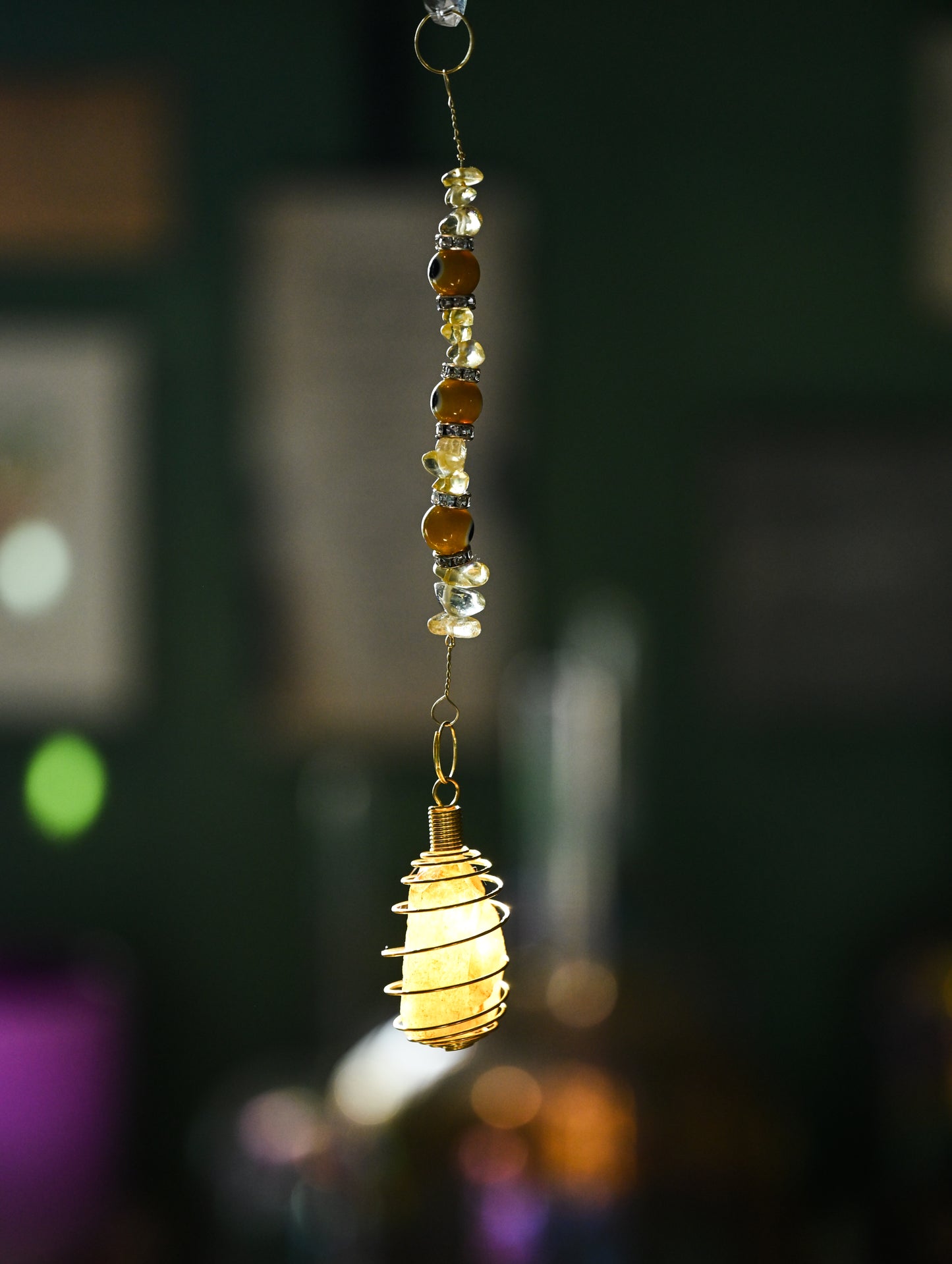 Yellow Crackle Quartz, Citrine, and Yellow Evil Eye Mini Suncatcher