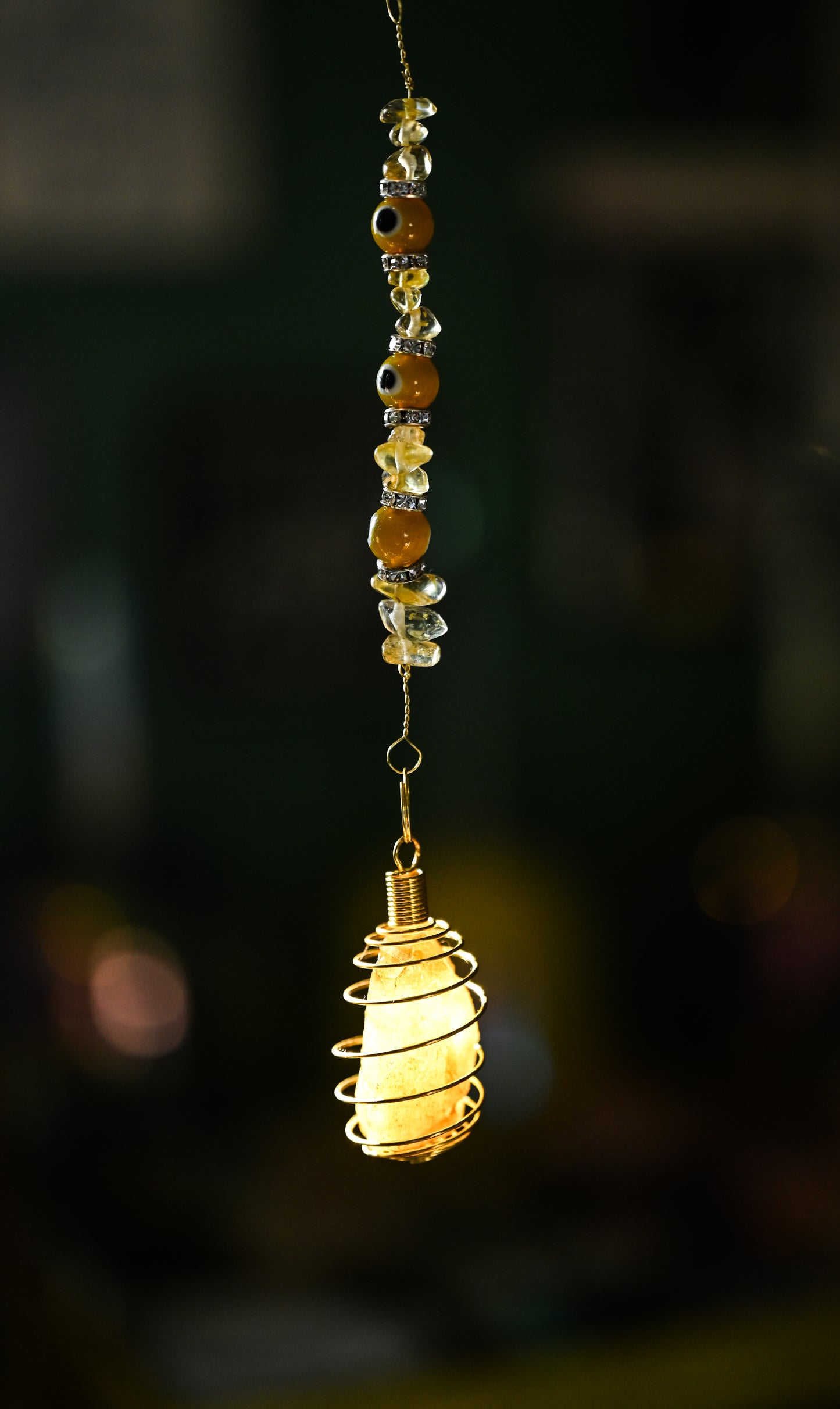 Yellow Crackle Quartz, Citrine, and Yellow Evil Eye Mini Suncatcher