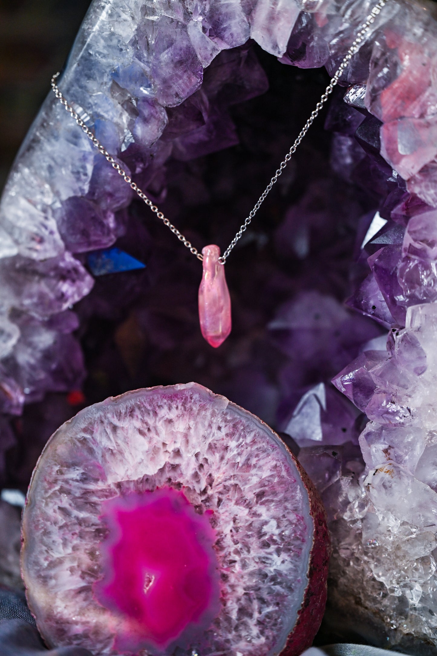 Colored Aura Quartz Necklaces