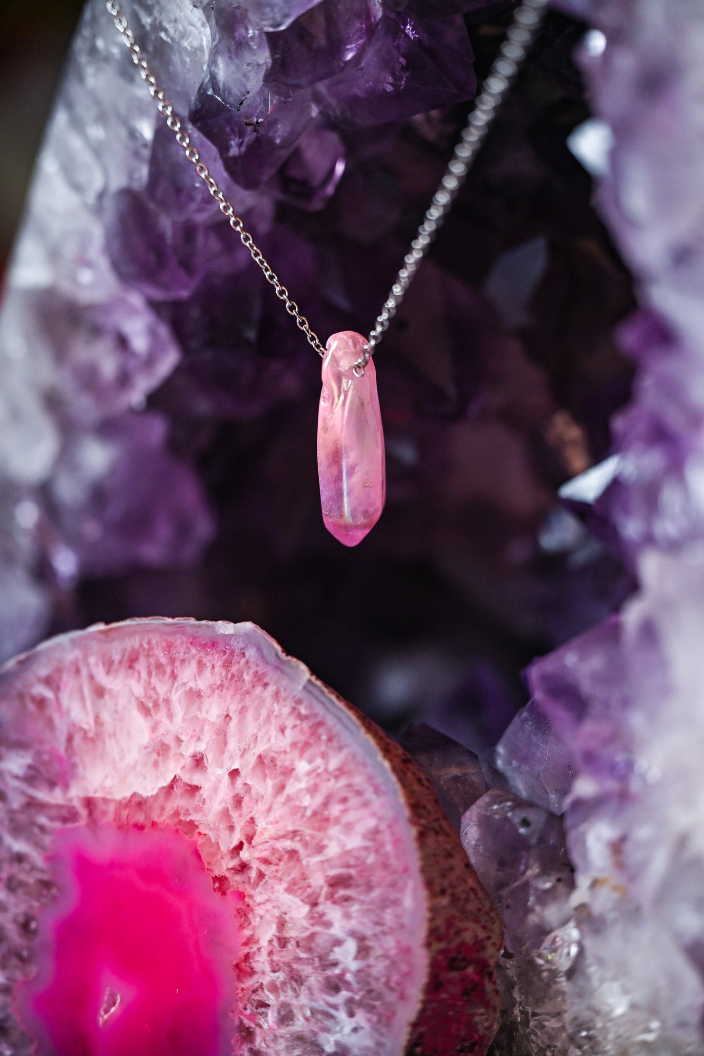 Colored Aura Quartz Necklaces