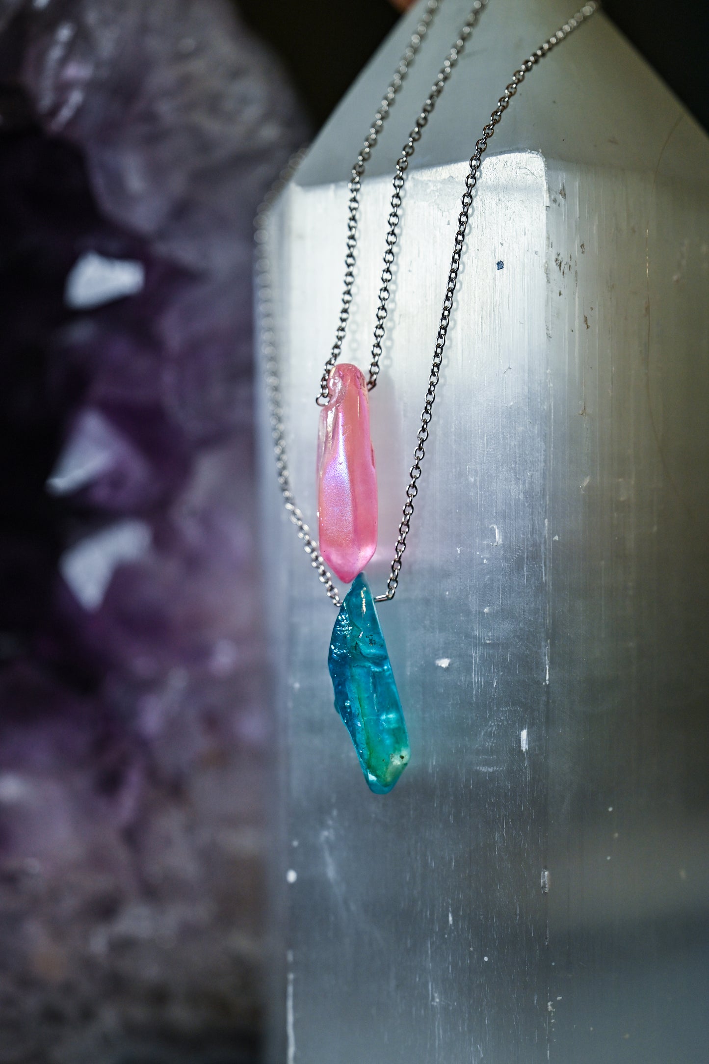 Colored Aura Quartz Necklaces