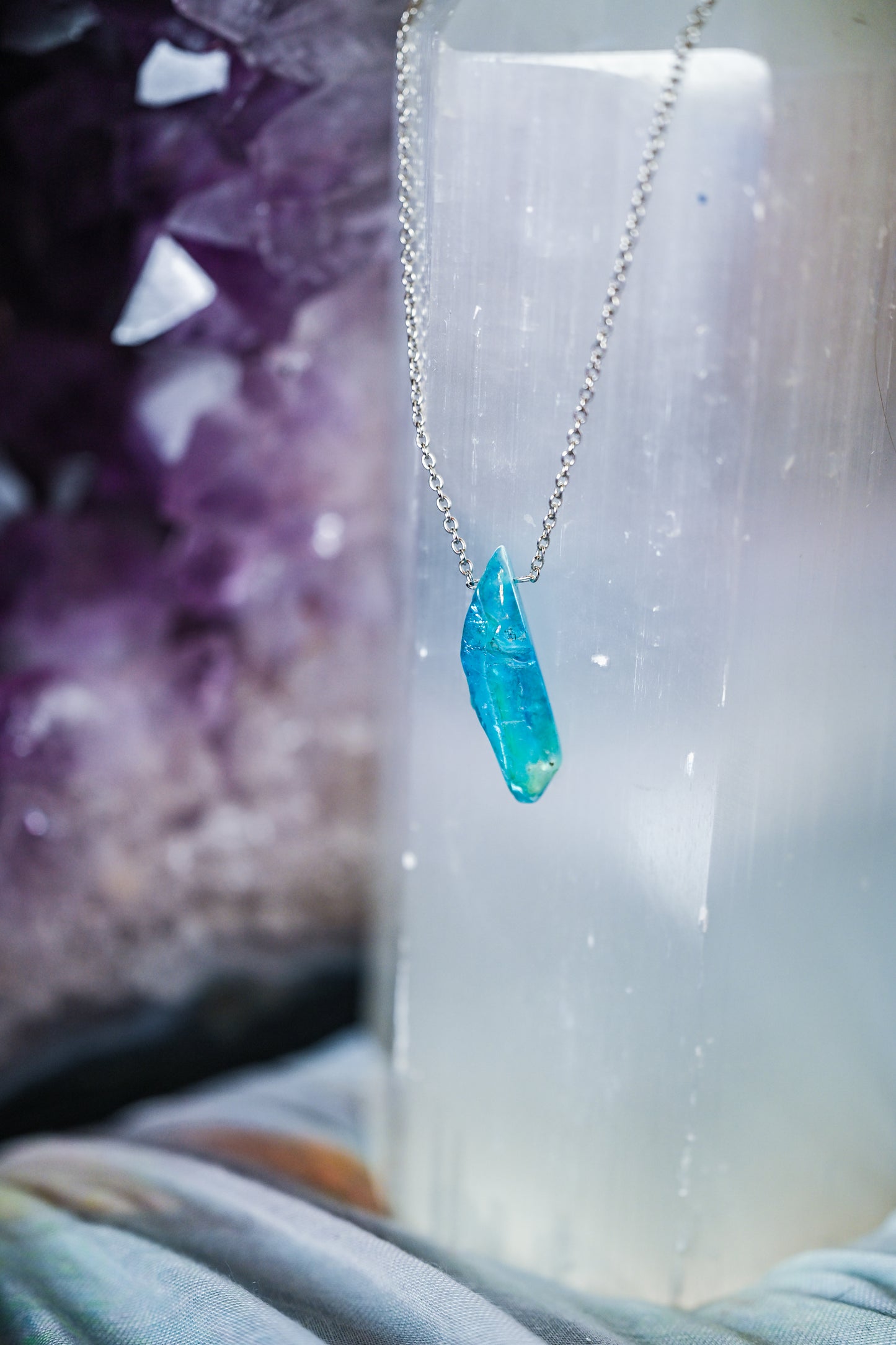 Colored Aura Quartz Necklaces