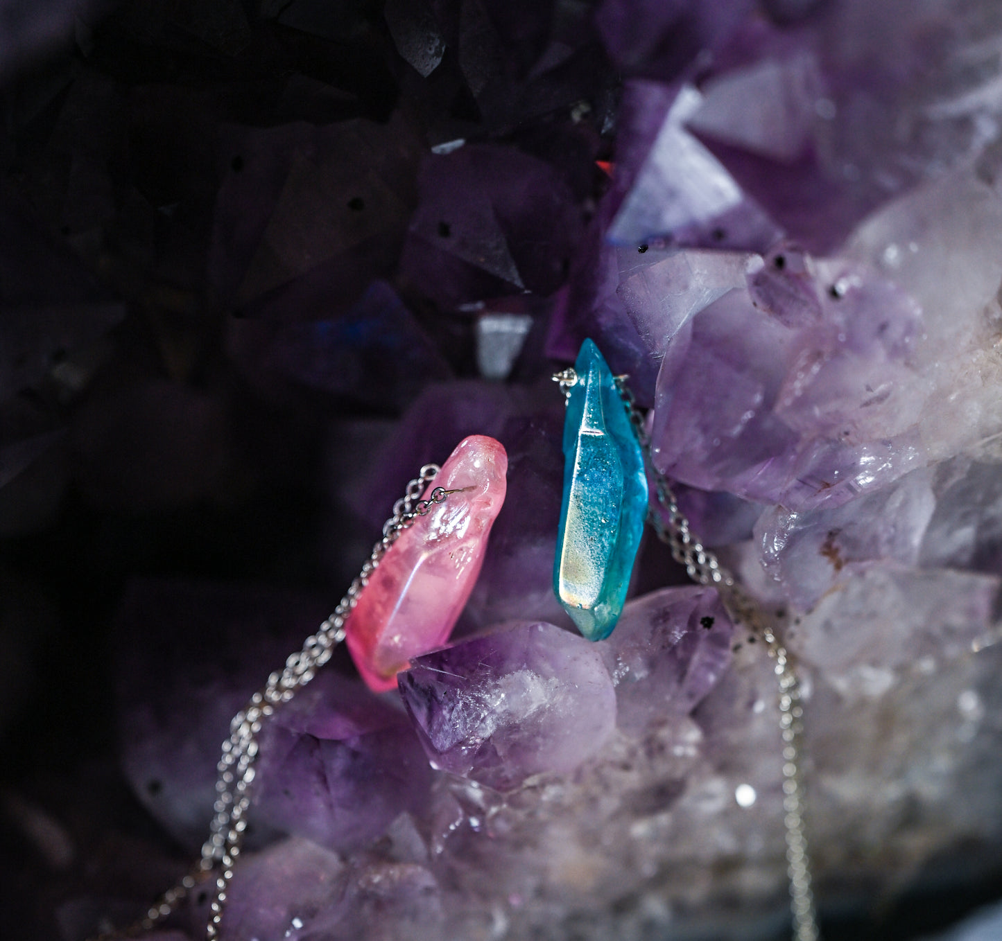 Colored Aura Quartz Necklaces