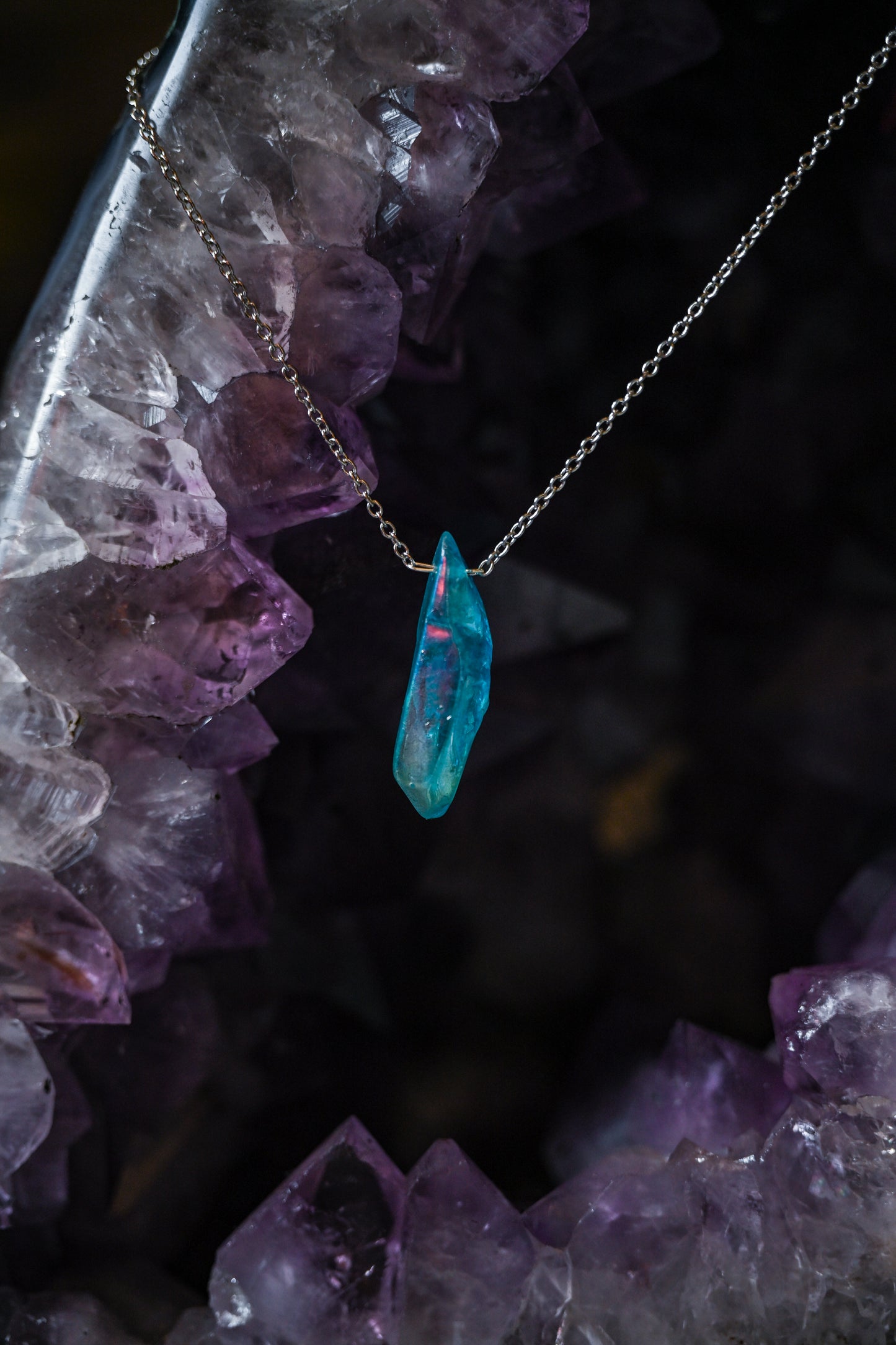 Colored Aura Quartz Necklaces