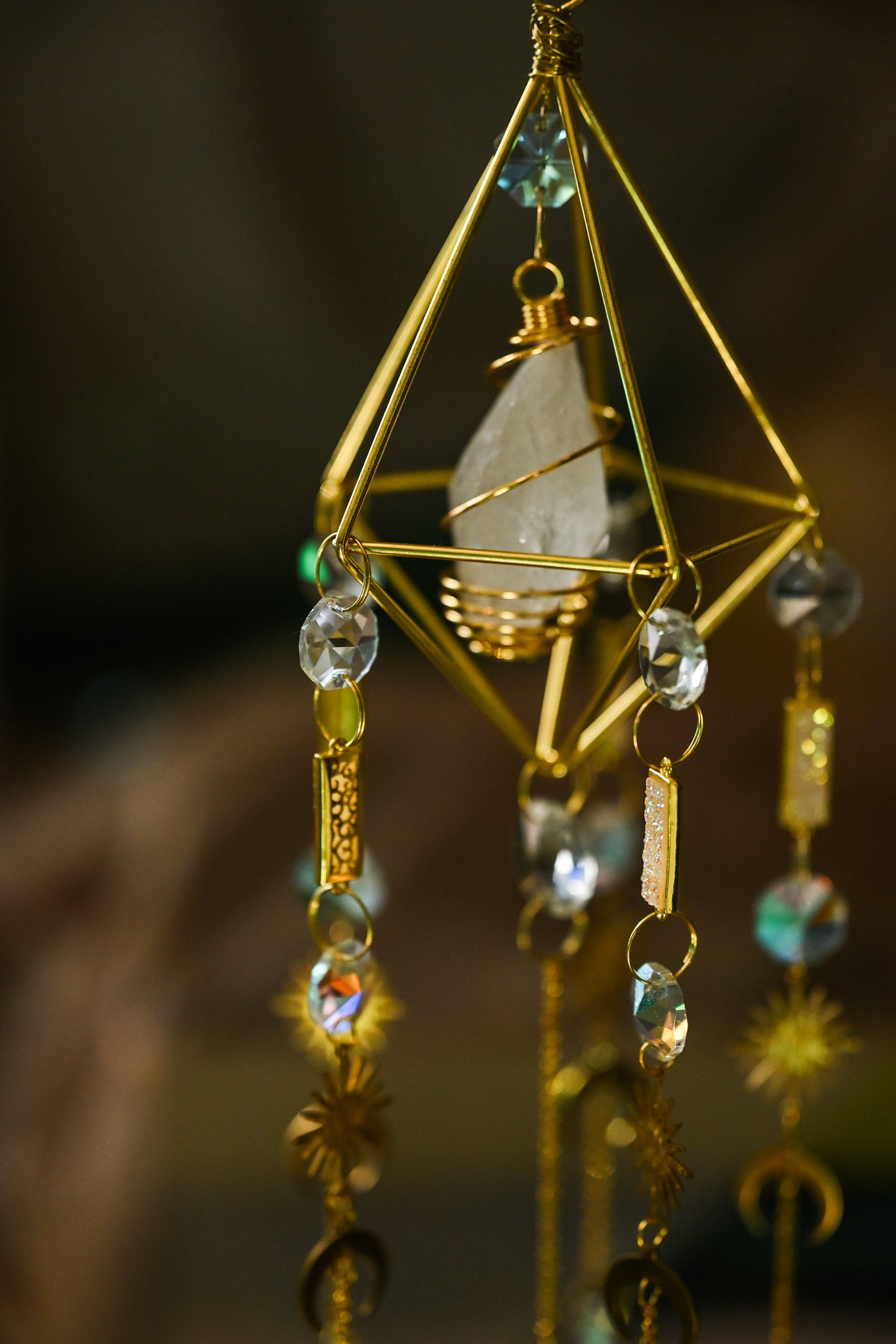 Clear Quartz Suncatcher with Solar & Lunar Accents