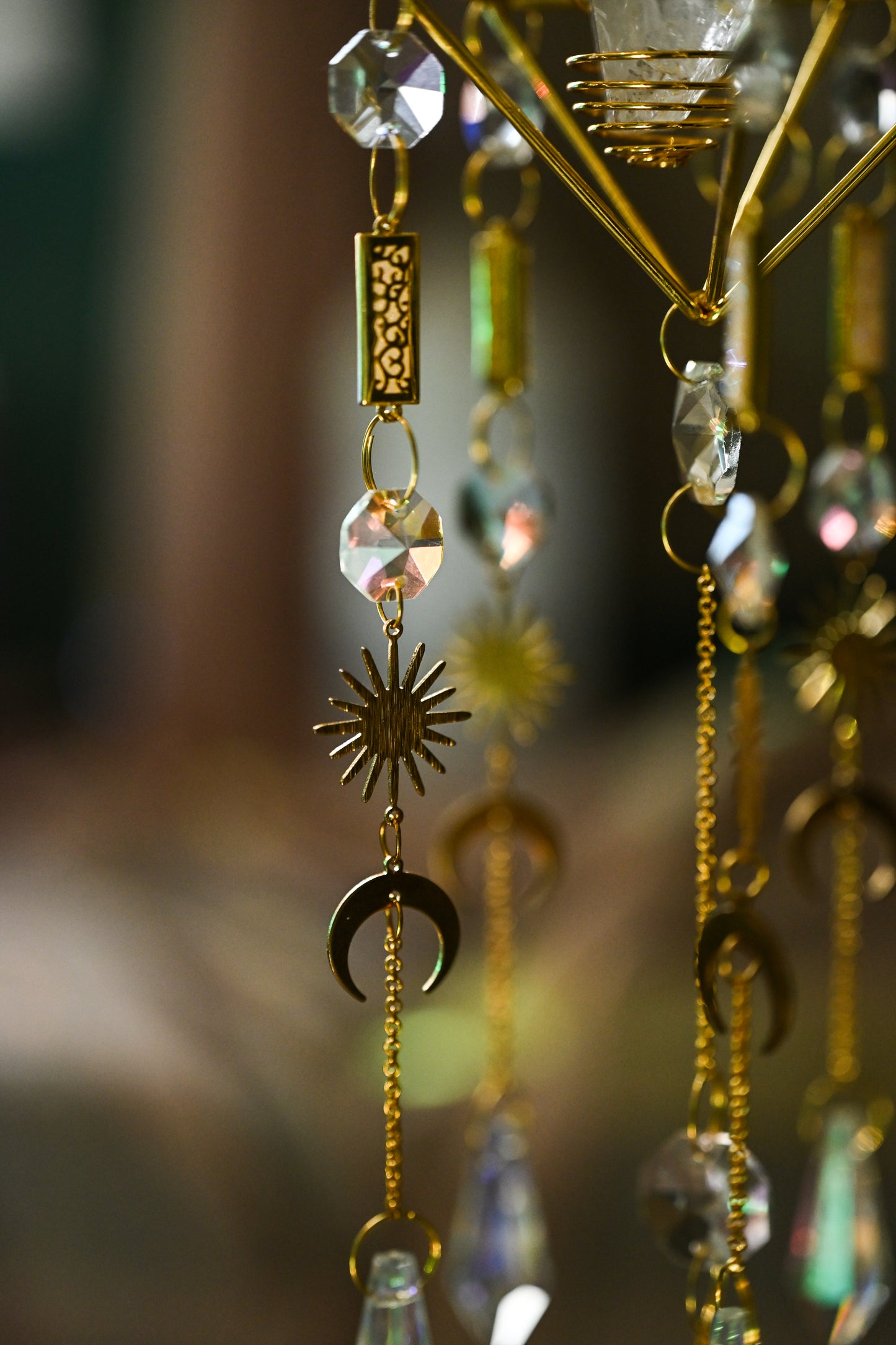 Clear Quartz Suncatcher with Solar & Lunar Accents