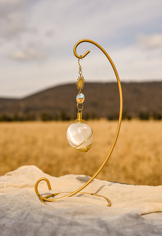 Selenite Crystal Suncatcher - Gold stand