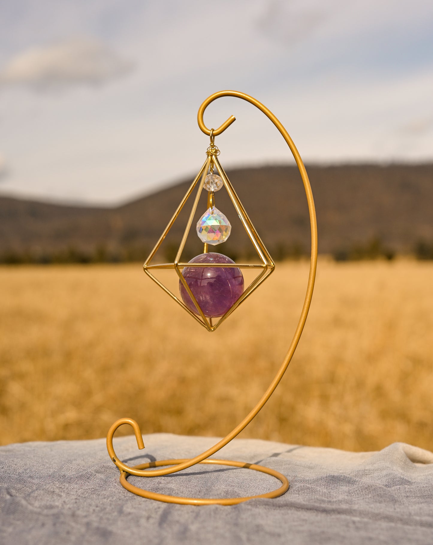 Amethyst Sphere Suncatcher - Gold stand