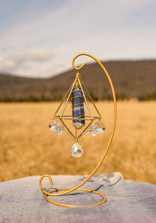 Lapis Lazuli Suncatcher - Gold Stand