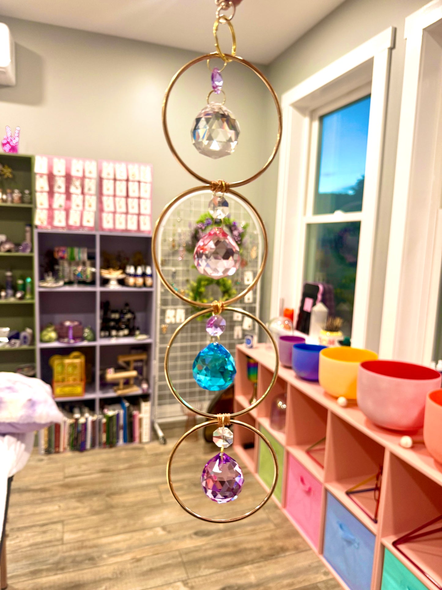 Pink, blue, purple and white crystal  suncatcher