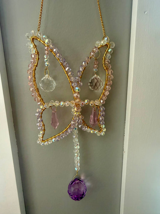 Butterfly large suncatcher (pink, lavender, white, purple)