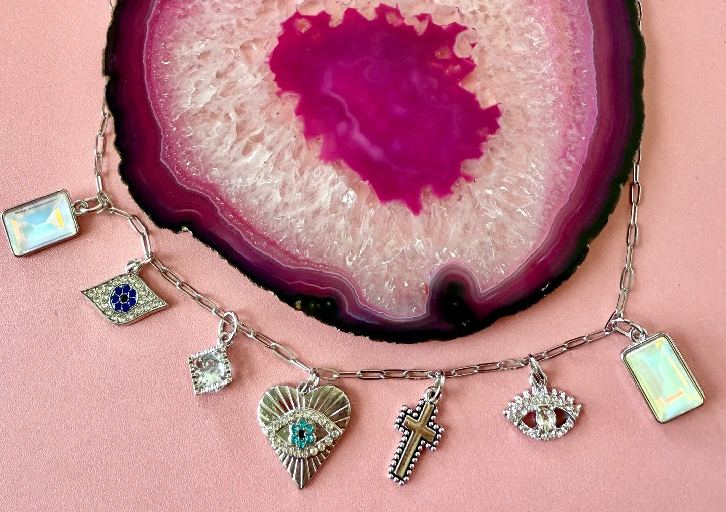 Heart and Evil Eye Charm Necklace