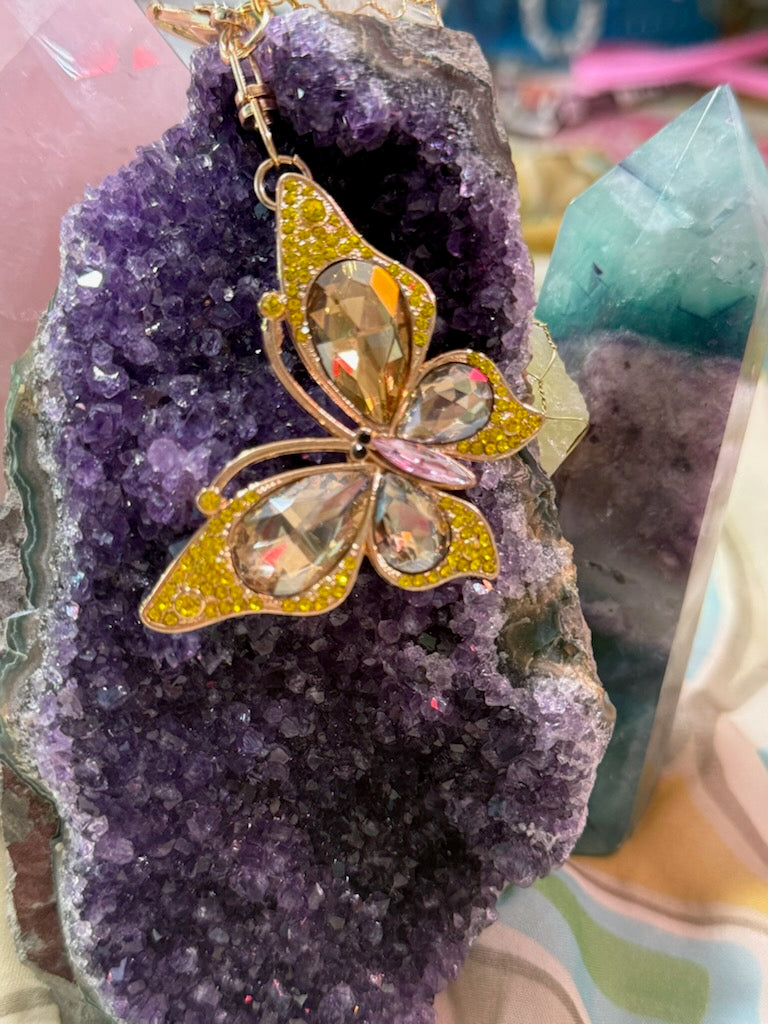 Yellow Butterfly Crystal Clip with Lemon and Clear Quartz