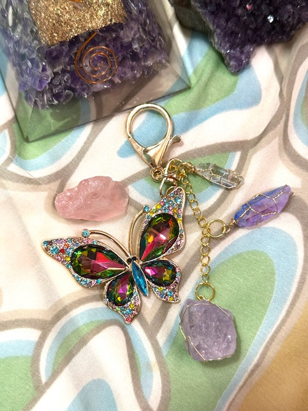 Rainbow Butterfly and Amethyst Crystal Clip