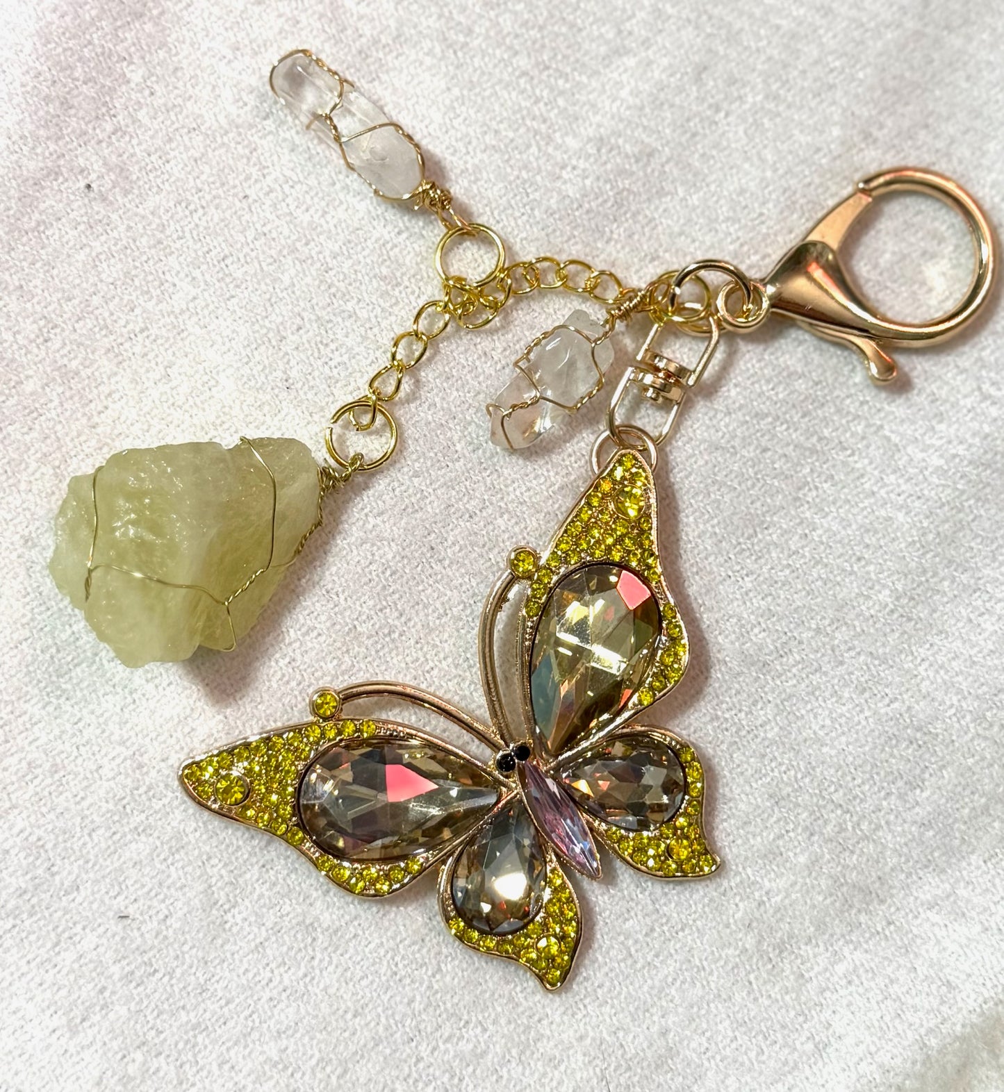 Yellow Butterfly Crystal Clip with Lemon and Clear Quartz