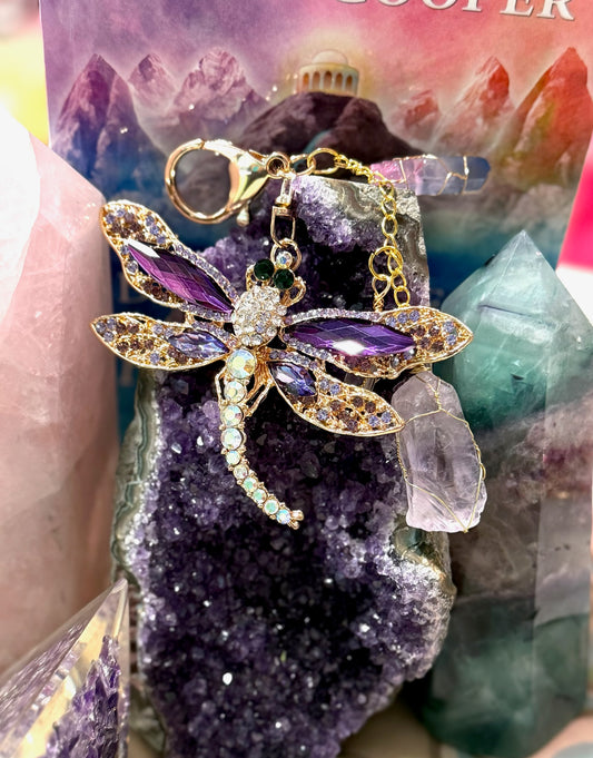 Purple Dragonfly Crystal Clip with Amethyst, Rainbow and Clear Quartz Accents