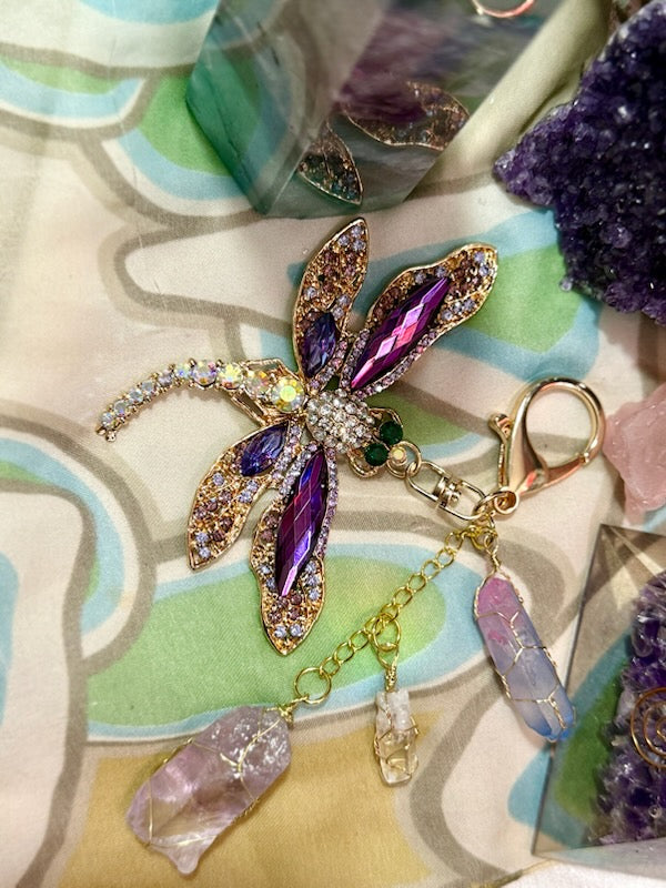 Purple Dragonfly Crystal Clip with Amethyst, Rainbow and Clear Quartz Accents