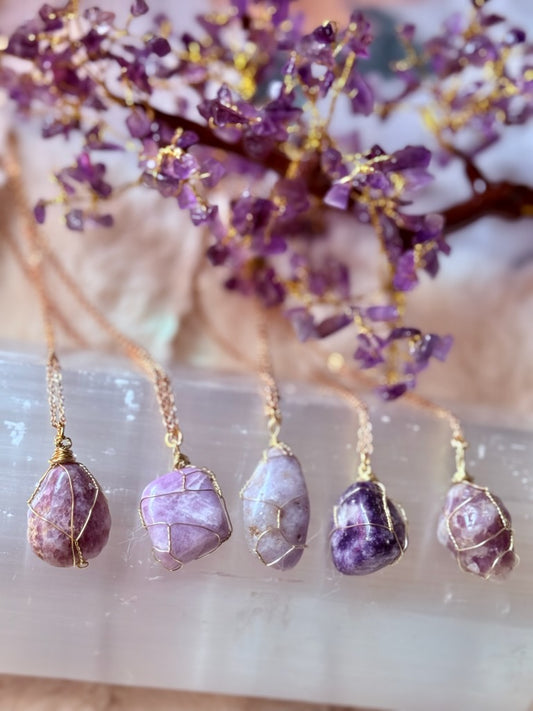 Lepidolite Wire Wrapped Pendants