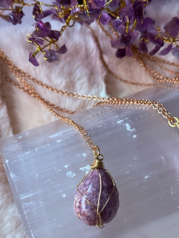 Lepidolite Wire Wrapped Pendants