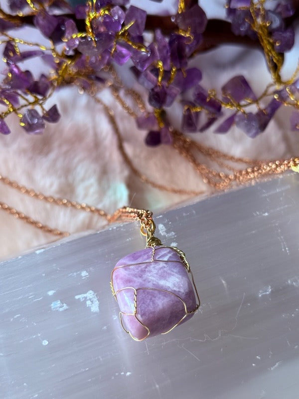 Lepidolite Wire Wrapped Pendants