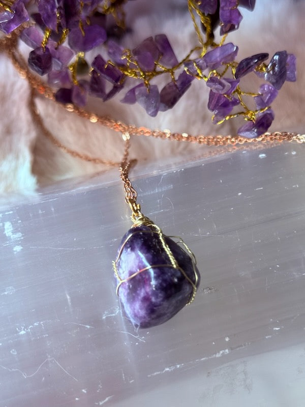 Lepidolite Wire Wrapped Pendants