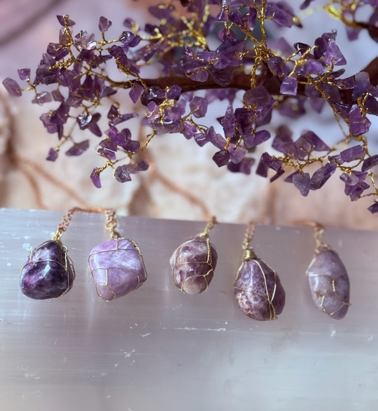 Lepidolite Wire Wrapped Pendants