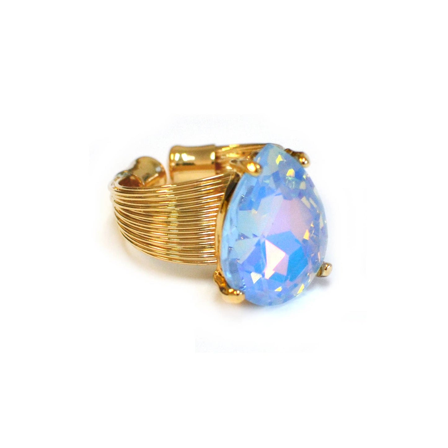 Teardrop Glass Crystal Cocktail Bead Adjustable Wire Ring: PASTEL-PERIBLUE