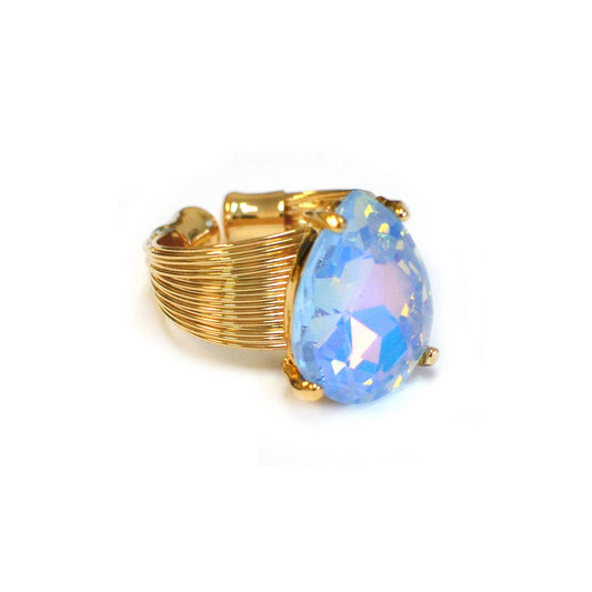 Teardrop Glass Crystal Cocktail Bead Adjustable Wire Ring: PASTEL-PERIBLUE