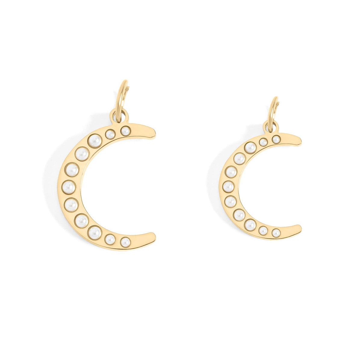 18K Gold PVD Stainless Steel Pearl Beaded Moon Charm: Stainless / 15mm