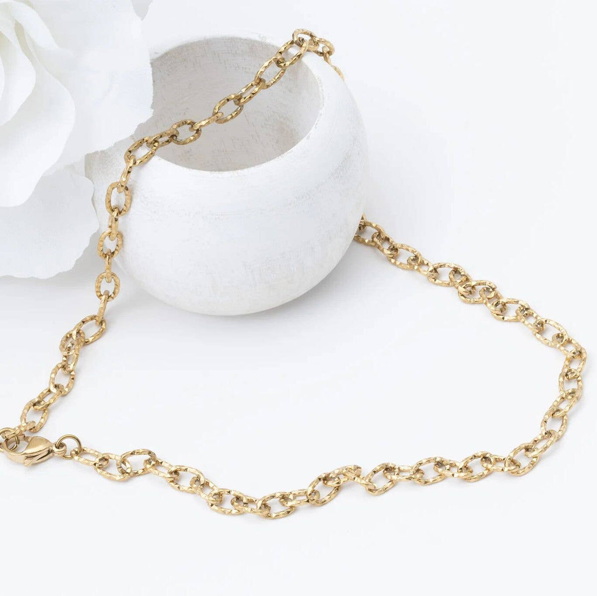 18K Gold PVD Stainless Steel Cable Link Chain Necklace: Gold / 16"+2"