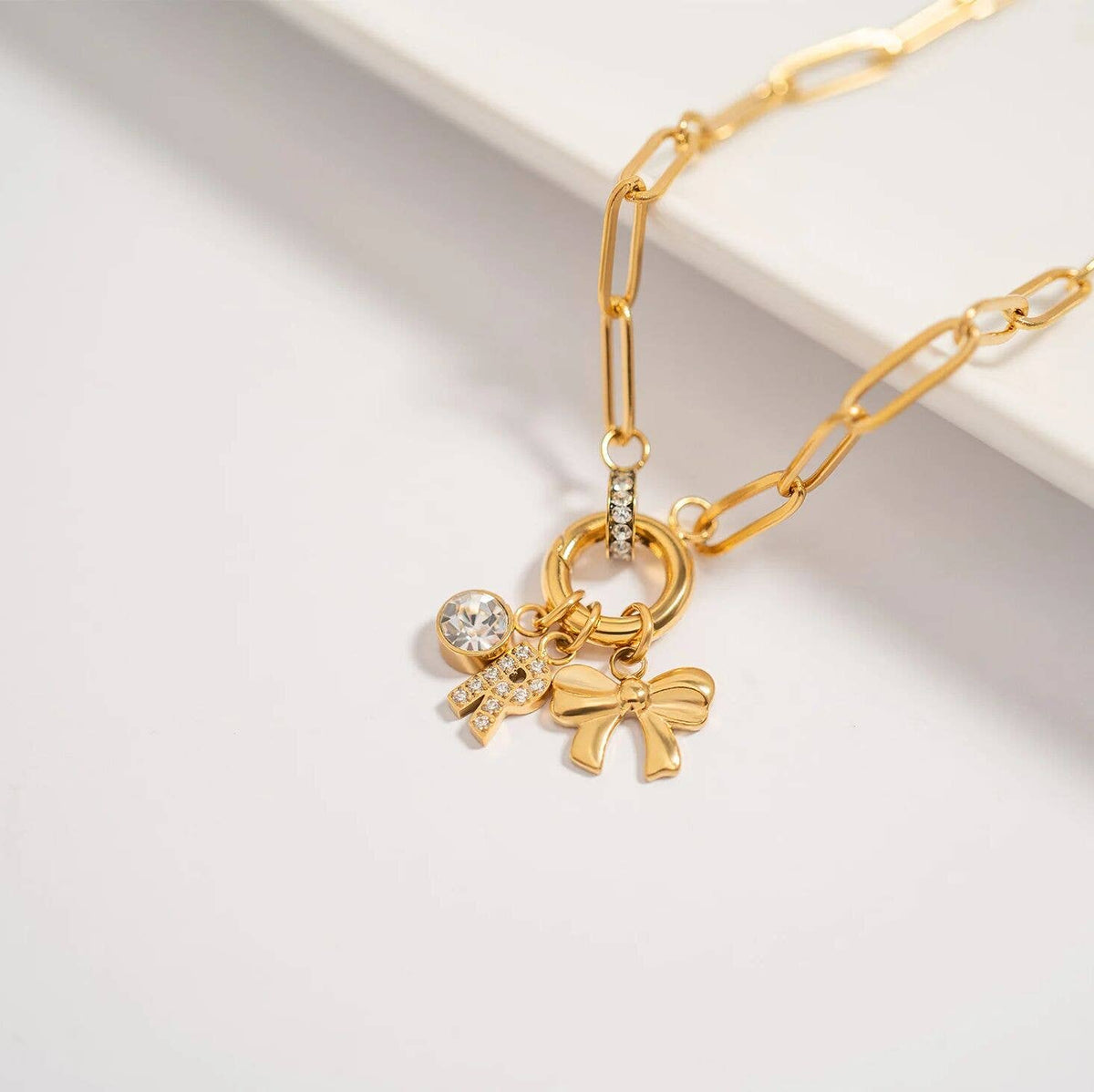 Gold Pavé Set CZ Initial Letter Charms: A
