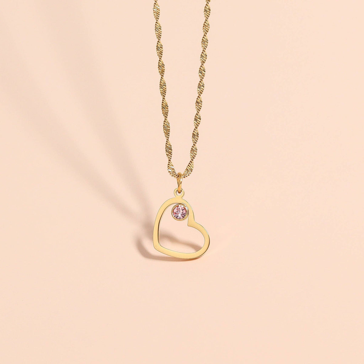 18K Gold PVD Stainless Steel Birthstone Heart Charm: Gold / April / Diamond