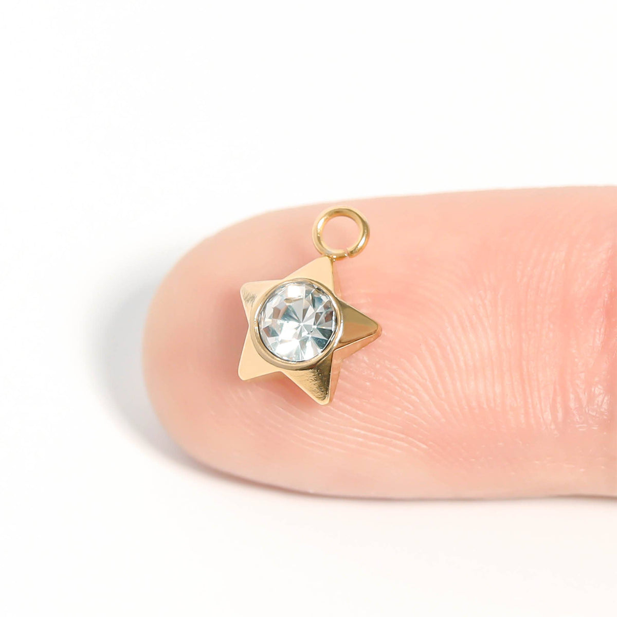 18K Gold PVD Stainless Steel Star with Cubic Zirconia Charm: Gold