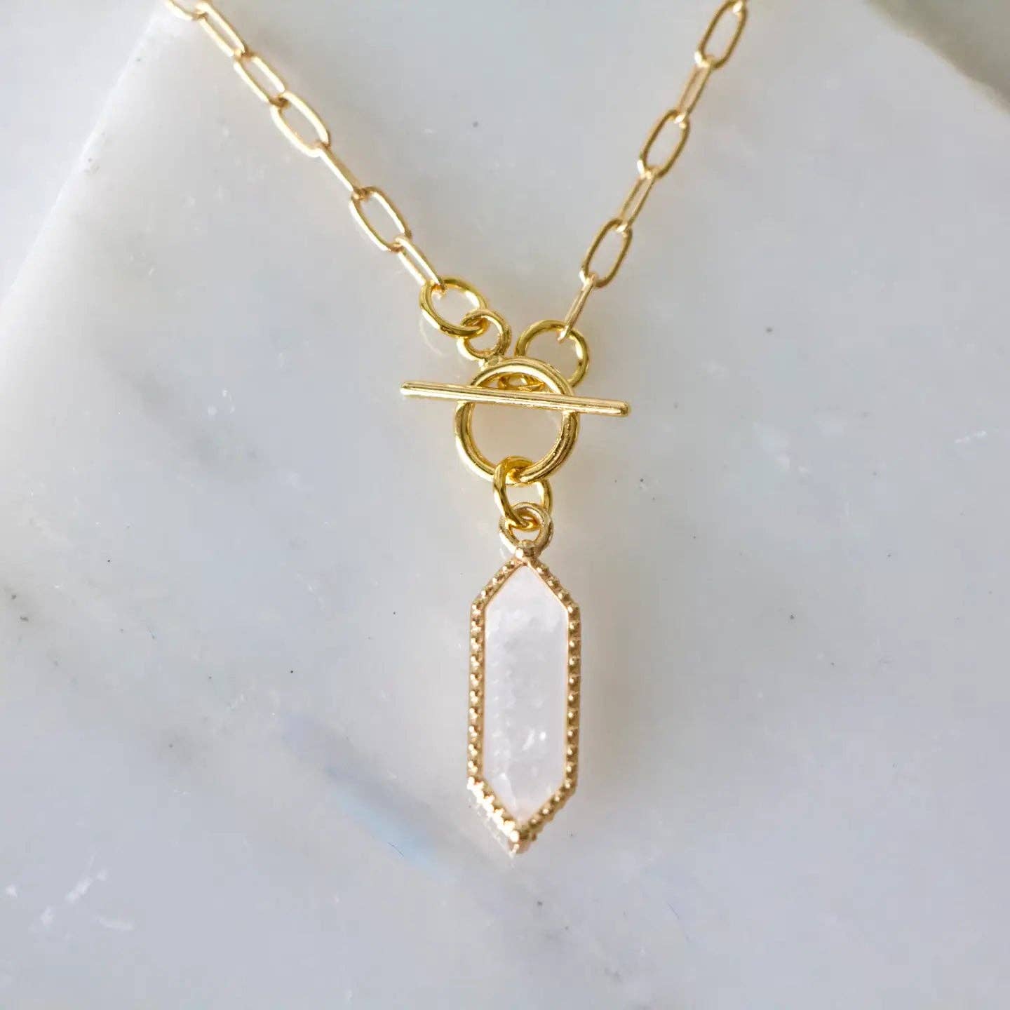 Amethyst, Quartz, Rose Quartz Toggle Necklace: Amethyst
