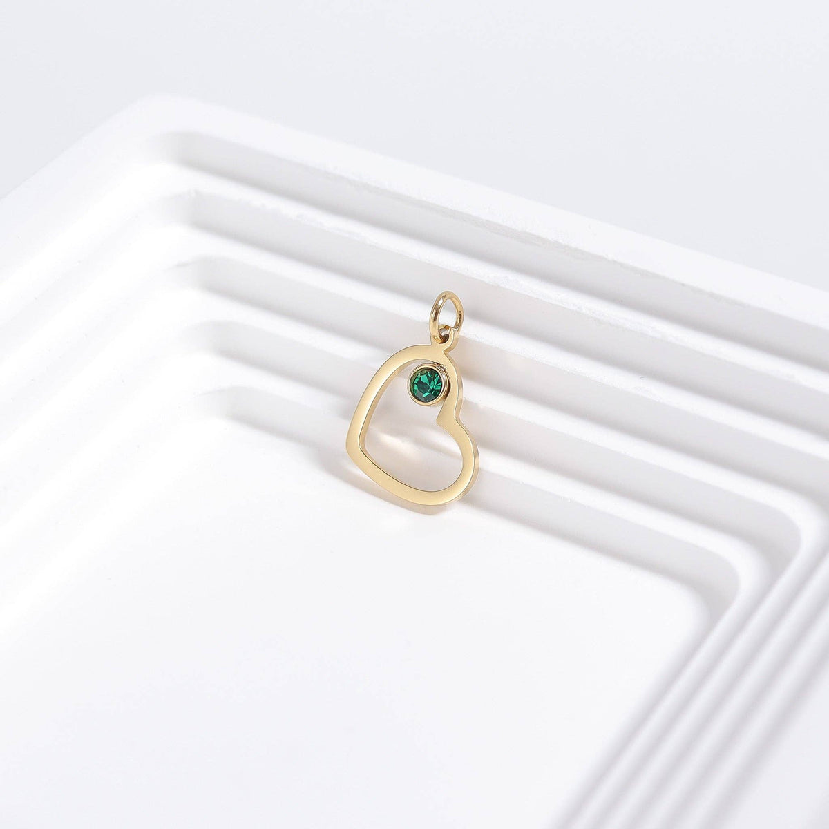 18K Gold PVD Stainless Steel Birthstone Heart Charm: Stainless / April / Diamond