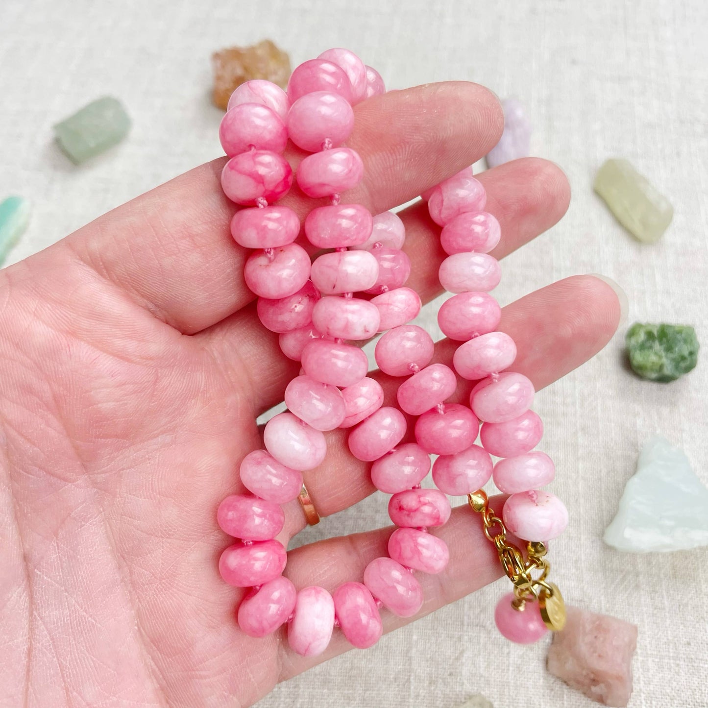 Pink Jade 10mm Hand Knotted Beaded Necklace