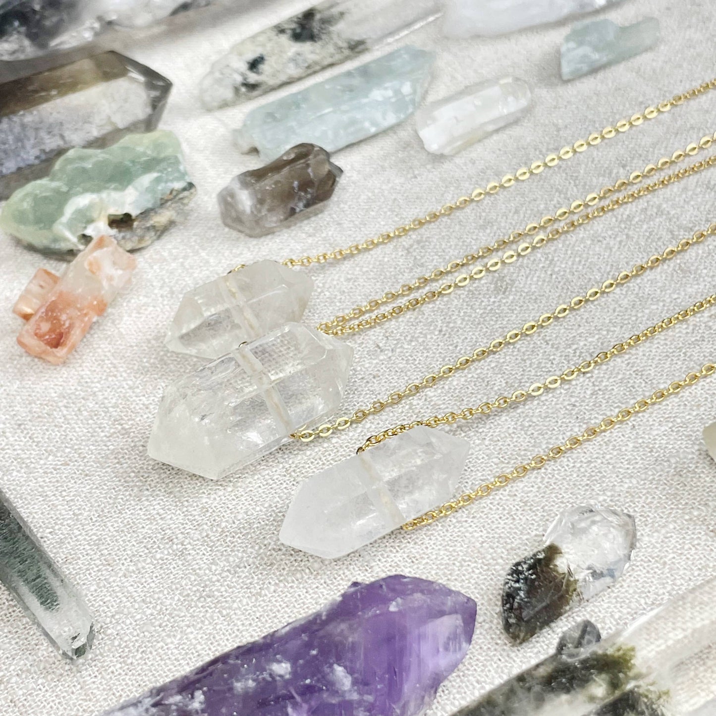 Clear Quartz Gemstone Double Terminated Point Necklace