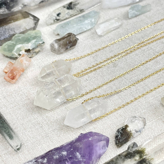 Clear Quartz Gemstone Double Terminated Point Necklace