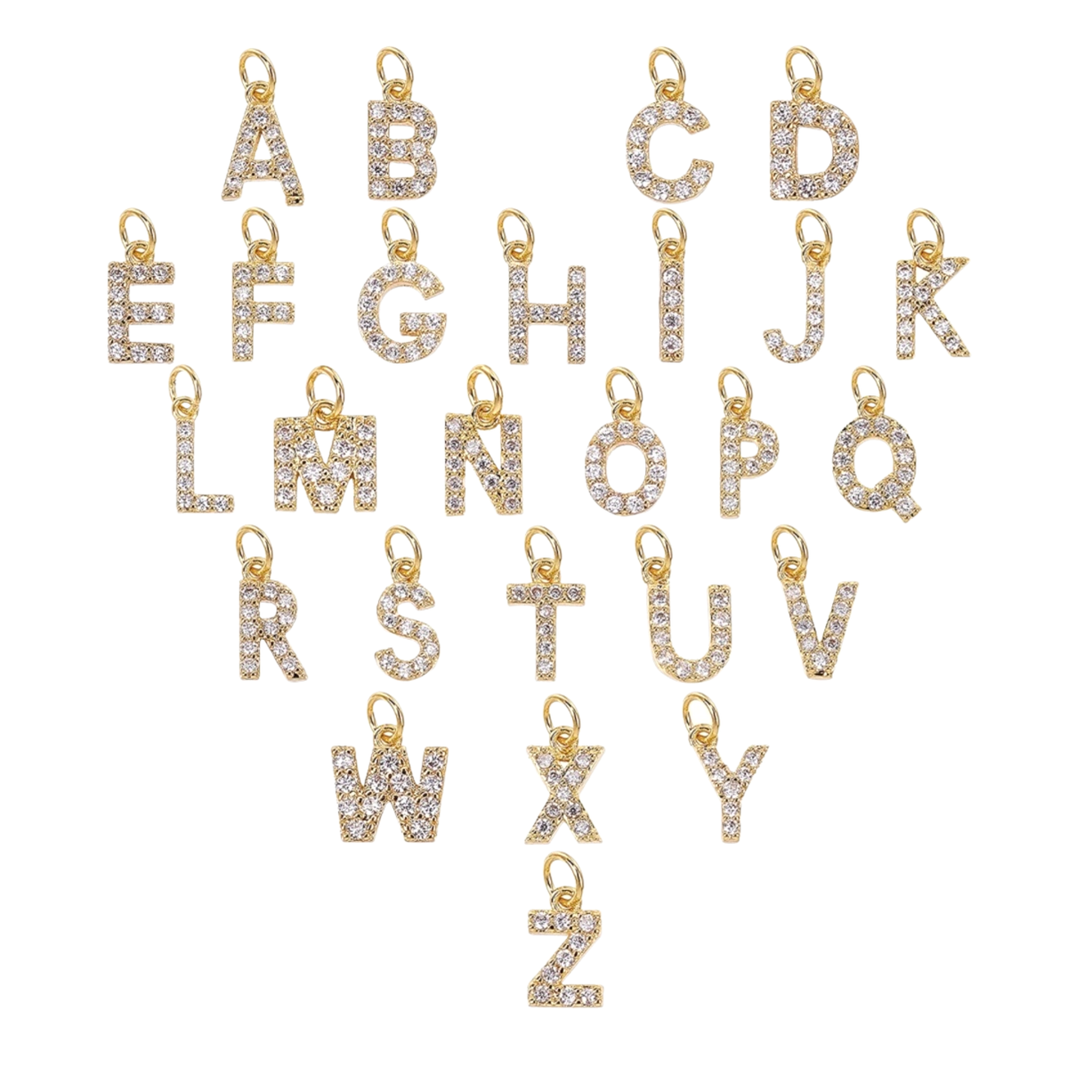 Gold Pavé Set CZ Initial Letter Charms: C