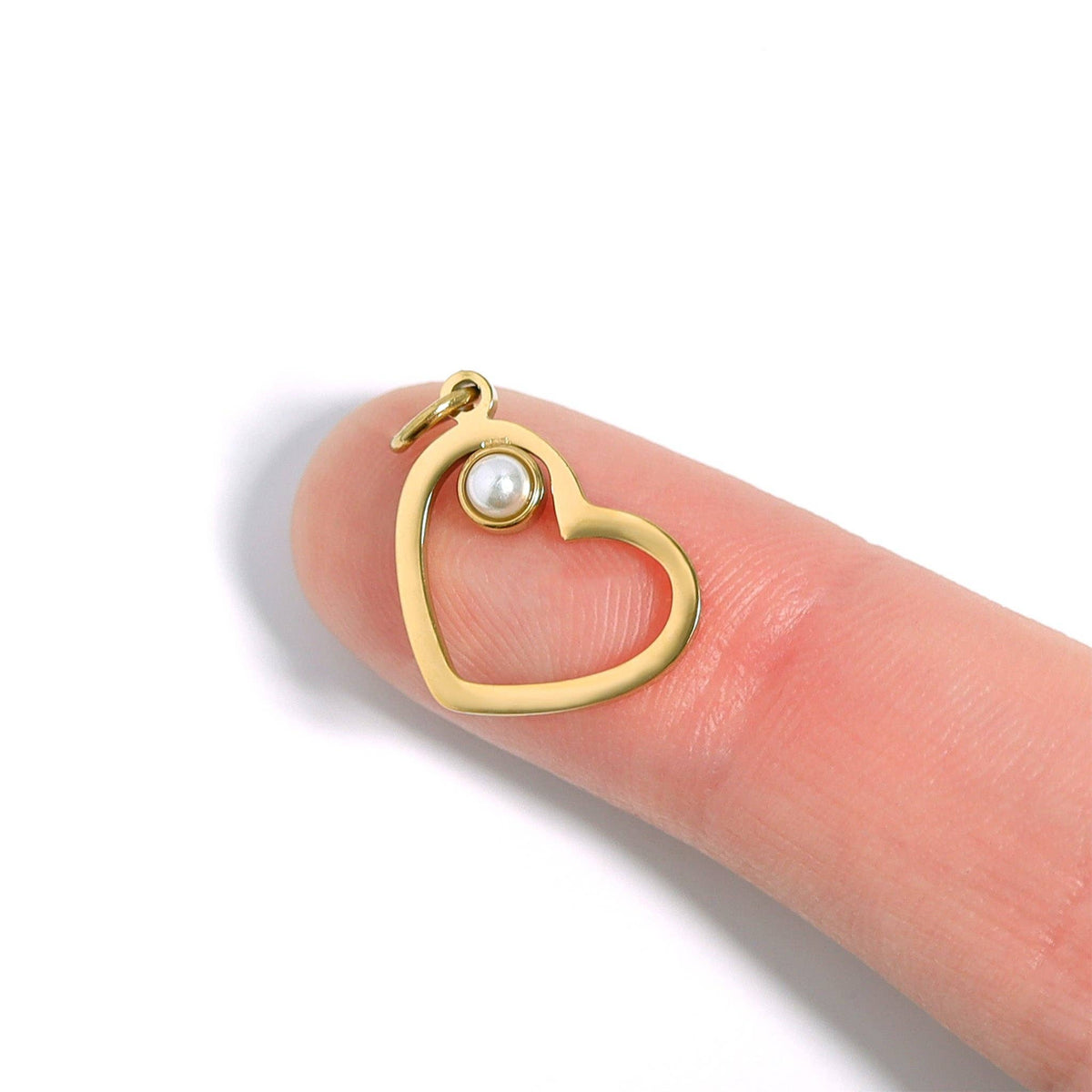 18K Gold PVD Stainless Steel Birthstone Heart Charm: Stainless / April / Diamond
