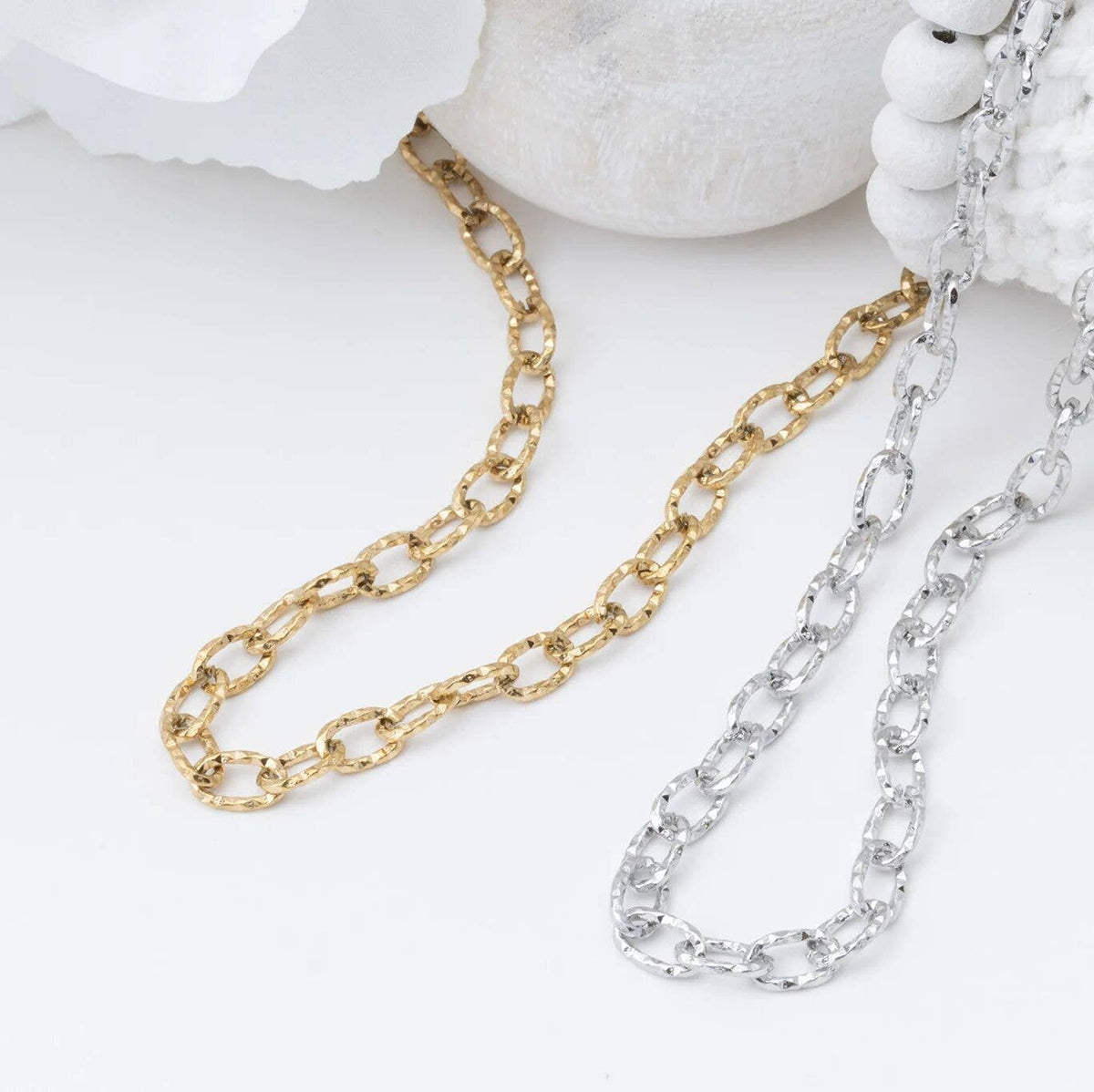 18K Gold PVD Stainless Steel Cable Link Chain Necklace: Gold / 16"+2"