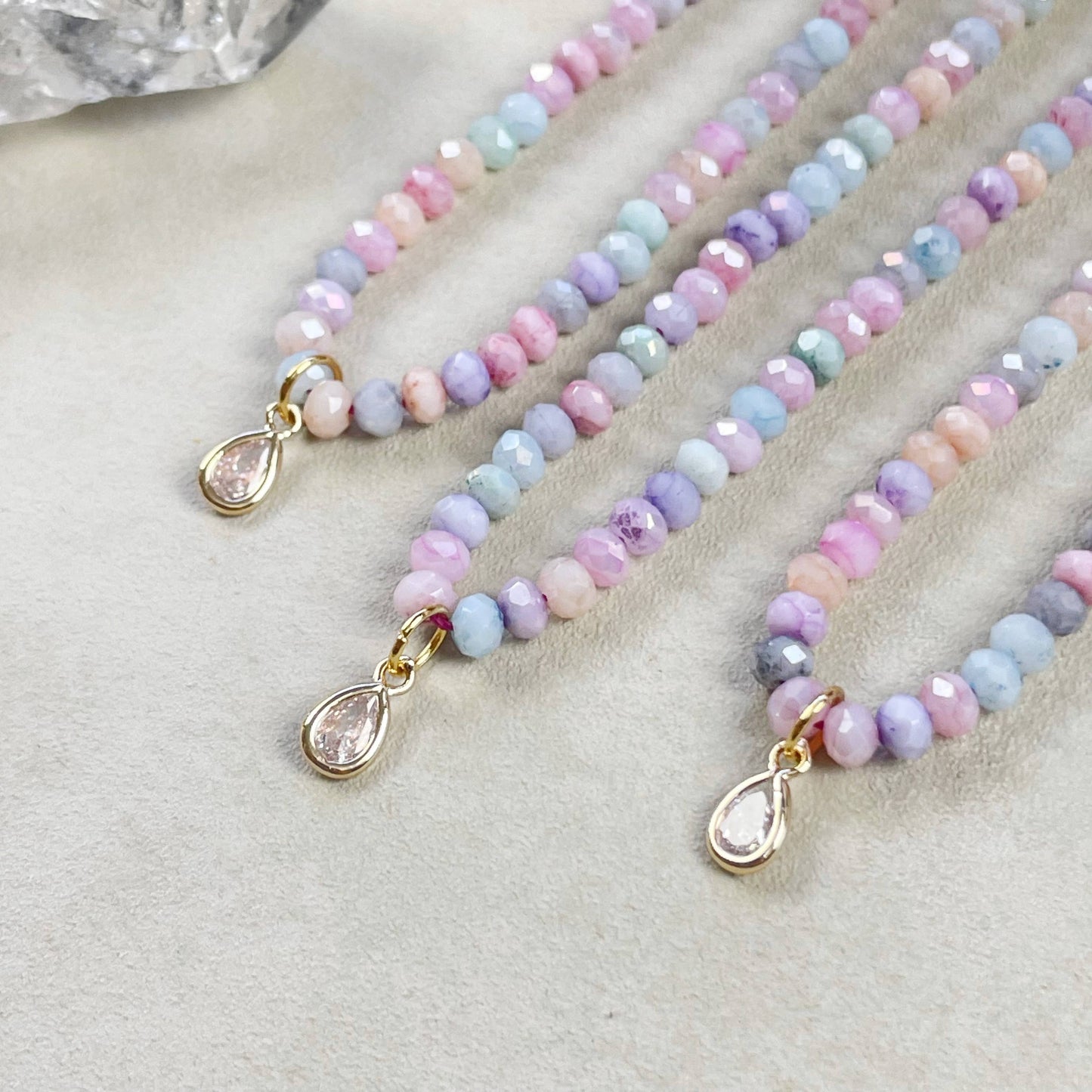 Mica// Multi Iridescent Crystal Beaded Delicate Necklace