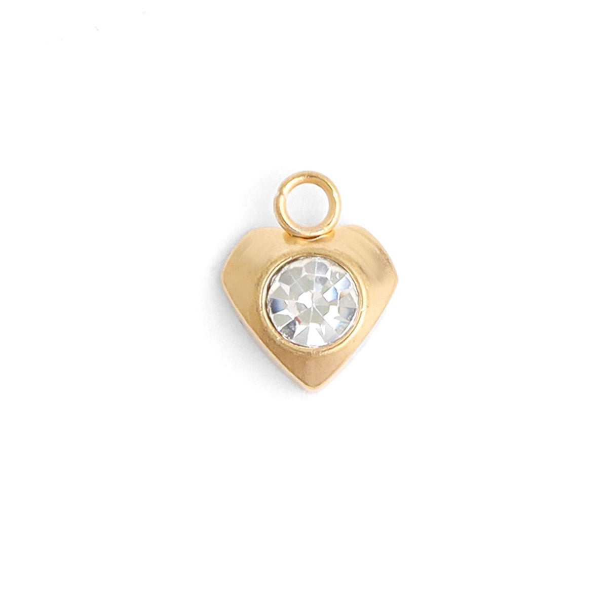 18K Gold PVD Stainless Steel Heart With Cubic Zirconia Charm: Gold