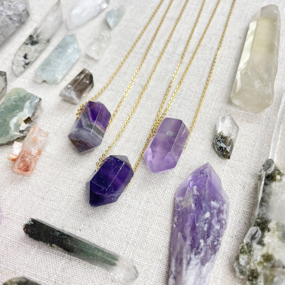 Amethyst Gemstone Double Terminated Point Necklace